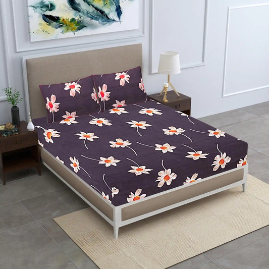 White Sunflower Elastic Fitted Double Bed Bedsheet