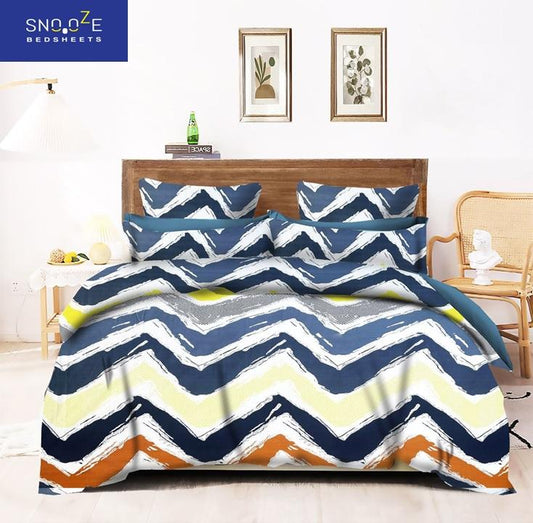 Snooze Polyester Printed Elastic Fitted Double Bedsheets