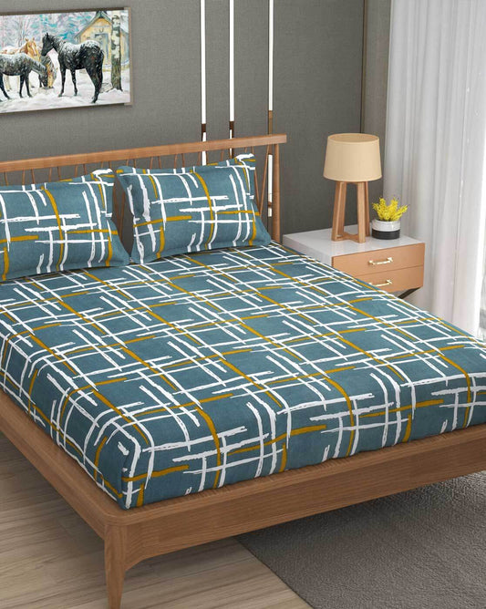 Premium Glace Cotton King Size Elastic Fitted Bedsheet