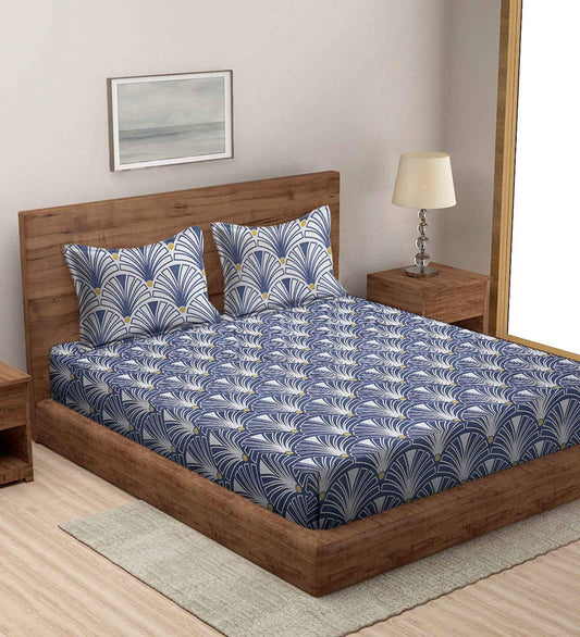 Blue Peacock King Size Double Bed Elastic Fitted Premium Bedsheet